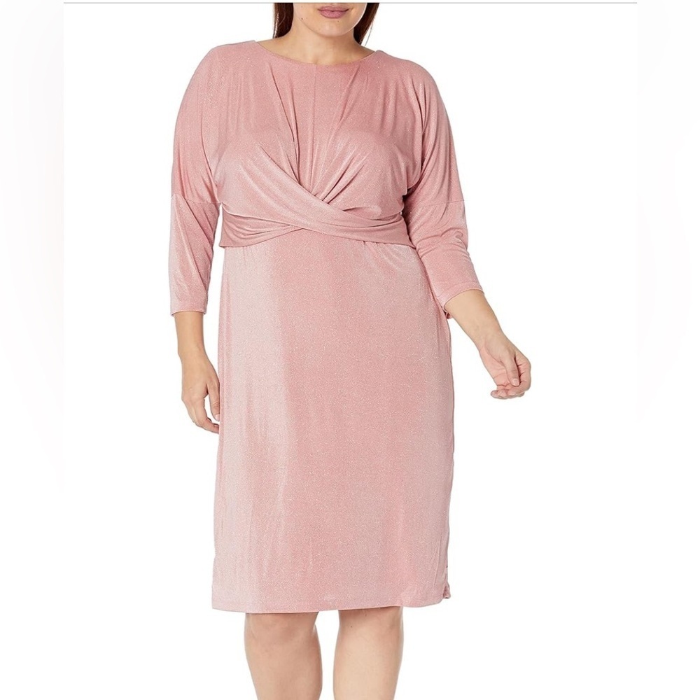 NWT London Times Women's Petite Size 3/4 Sleeve Criss Cross Waist Dress